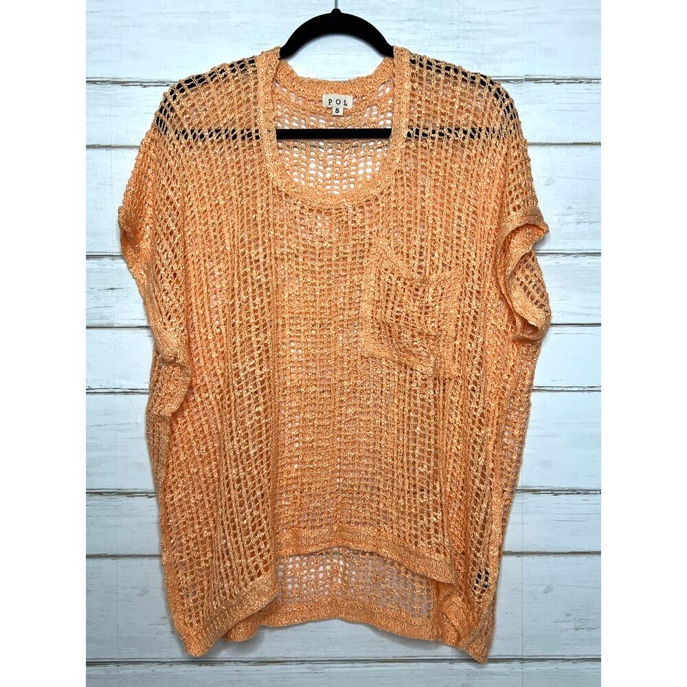 POL Peach Open Knit Crochet Sweater Top Size Small Boho Beachy Oversized